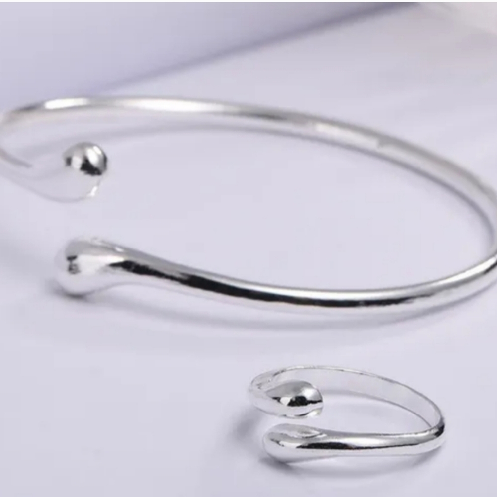 925 Sterling Silver Waterdrop Jewelry Set Bracelet Necklace Earrings Ring - Picture 16 of 16